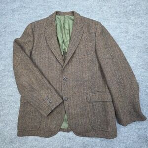 Vintage Harris Tweed Wool Blazer Men's 46" Chest 30" Length Brown Pockets Union
